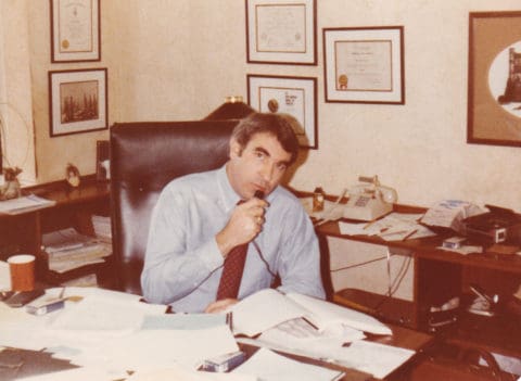 Archive photo of Terry Barrett at his law office desk in 1981.