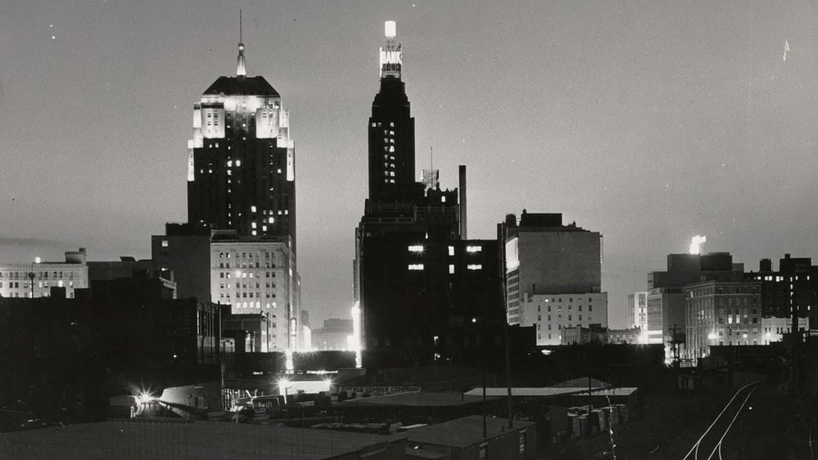 Photo of Downtown Oklahoma City at night, c. 1960s
