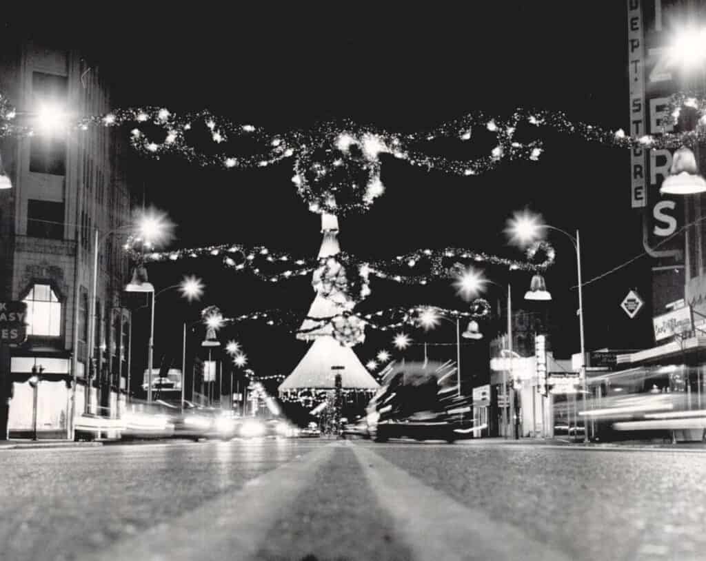 Photo of Downtown Oklahoma City decorated for Christmas.