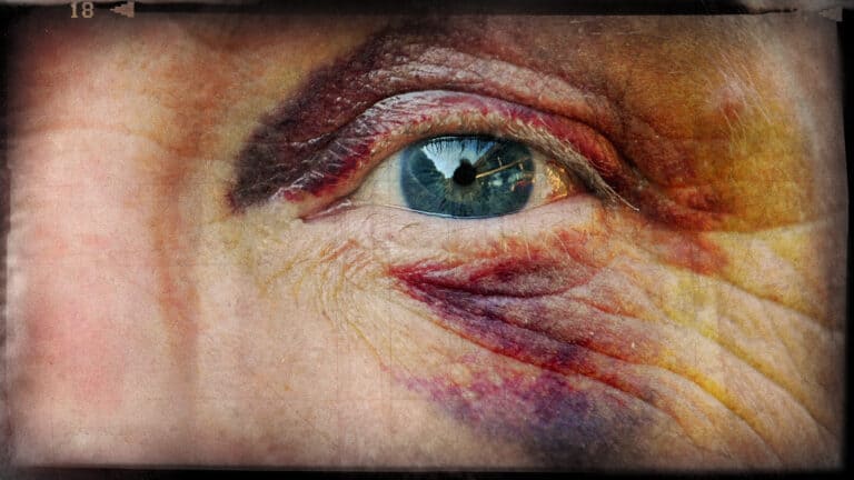 Photo of bruised, black eye on elderly man