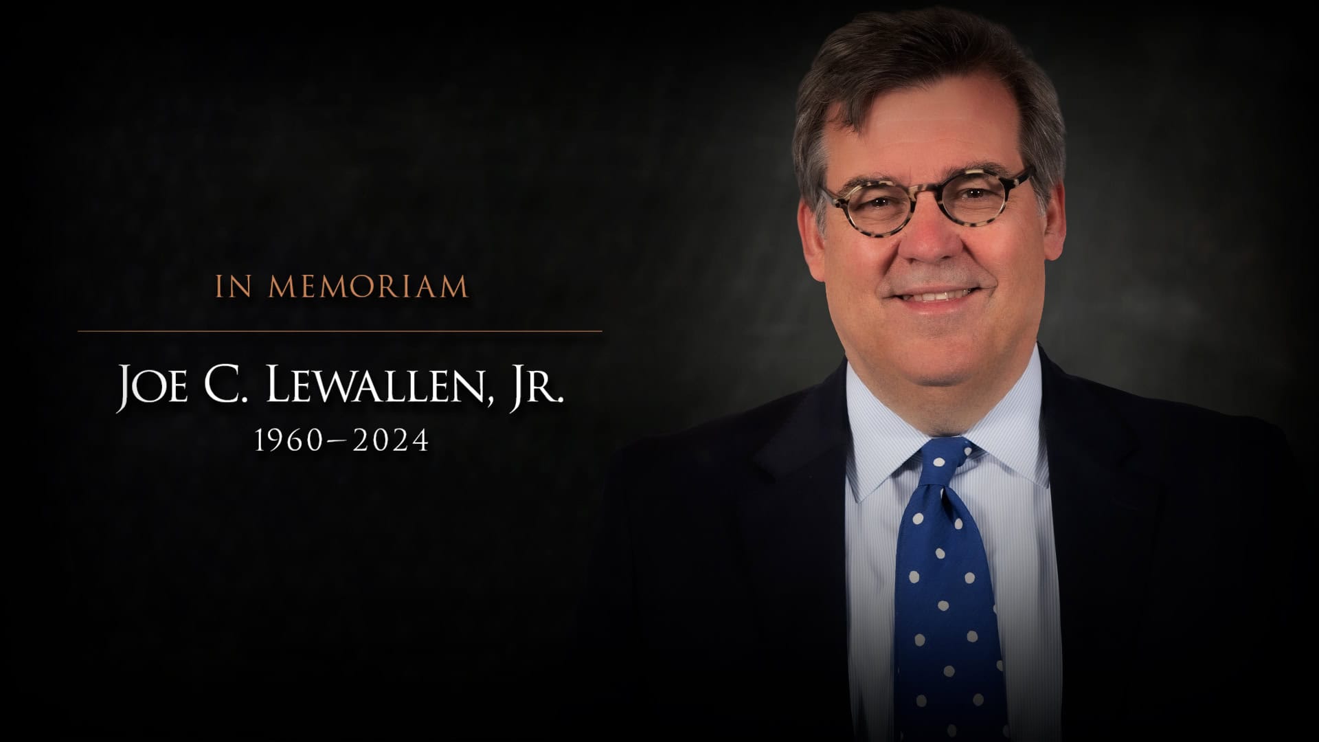 Official firm portrait of Joe Lewallen for his "In Memoriam" tribute